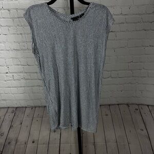 Tahari Blue and White Striped Linen Button Back Shirt Size Small